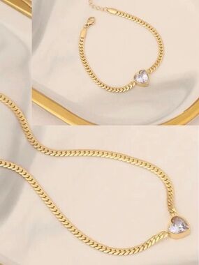 Gold Heart Pendant Necklace and Bracelet set